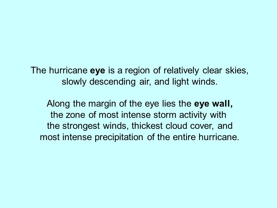 The hurricane eye is a region of relatively clear skies,
