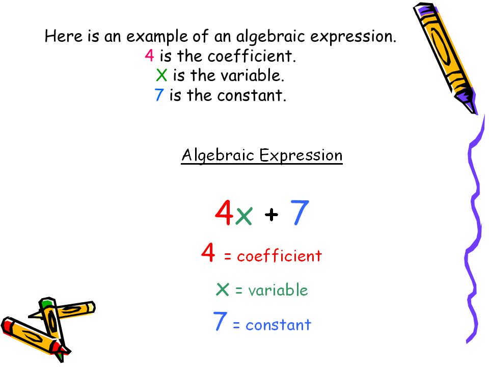 Here is an example of an algebraic expression. 4 is the coefficient