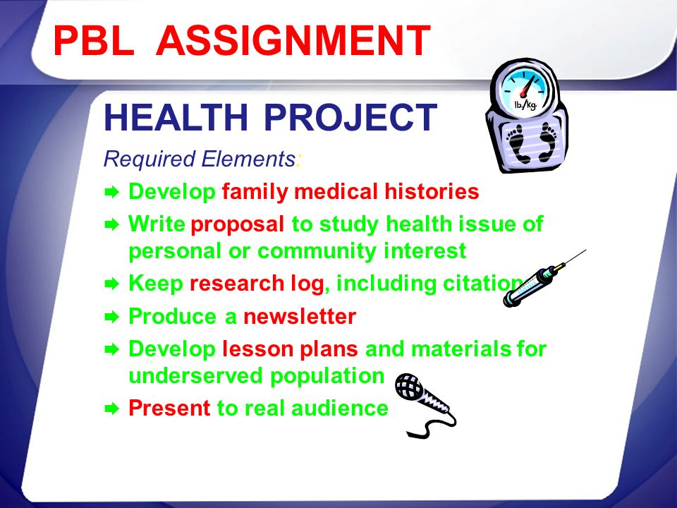 PBL ASSIGNMENT HEALTH PROJECT Required Elements: