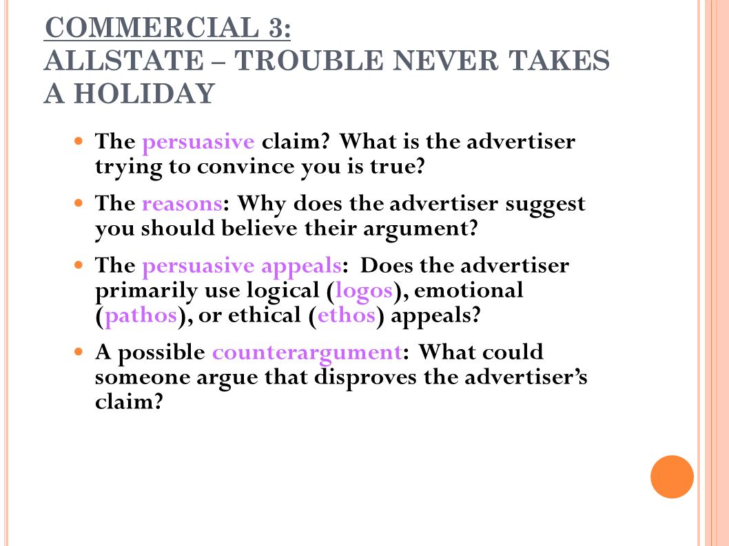 COMMERCIAL 3: ALLSTATE – TROUBLE NEVER TAKES A HOLIDAY