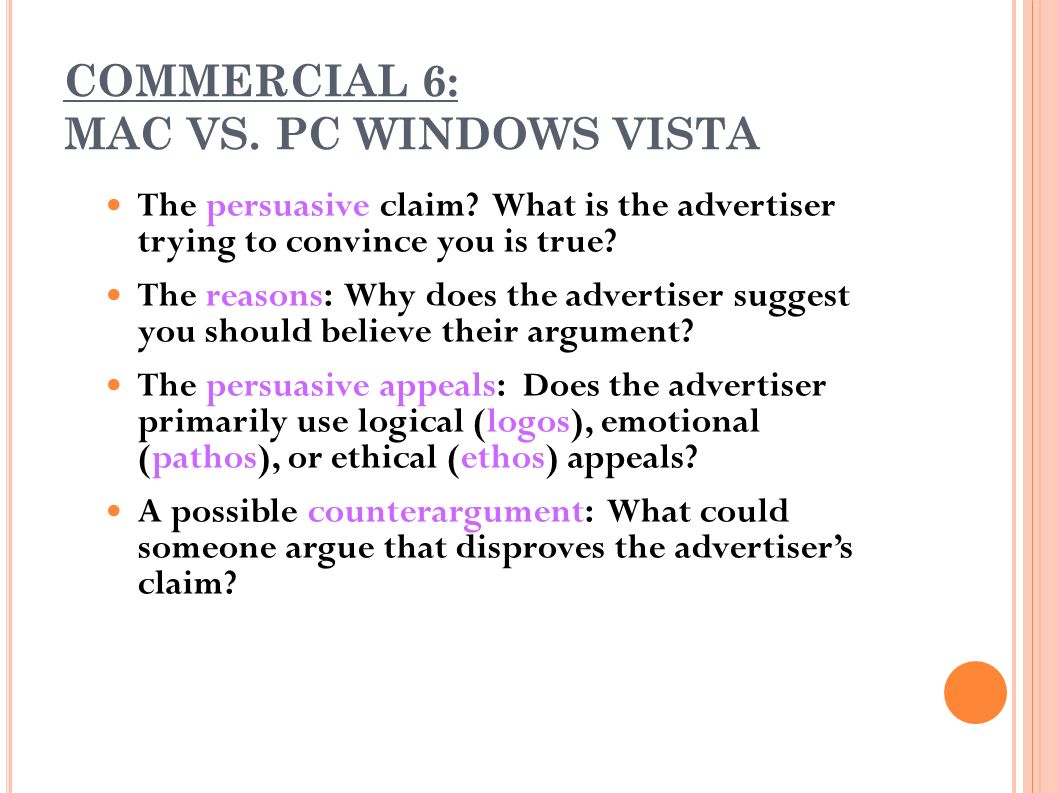 COMMERCIAL 6: MAC VS. PC WINDOWS VISTA