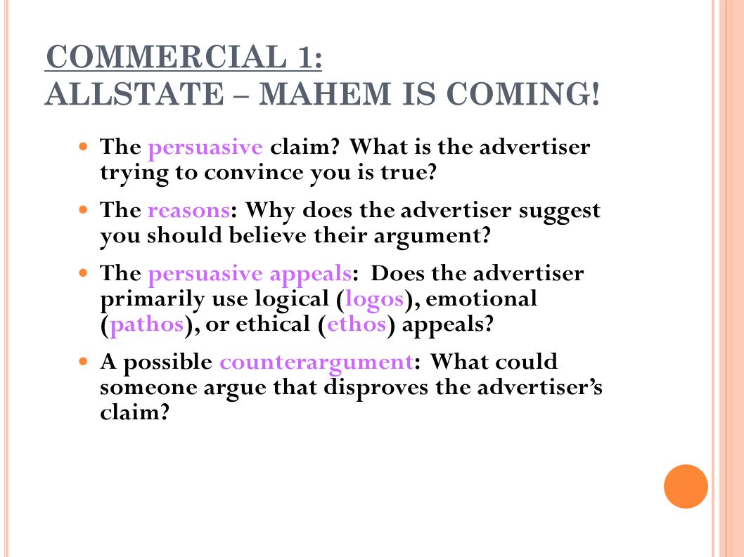 COMMERCIAL 1: ALLSTATE – MAHEM IS COMING!