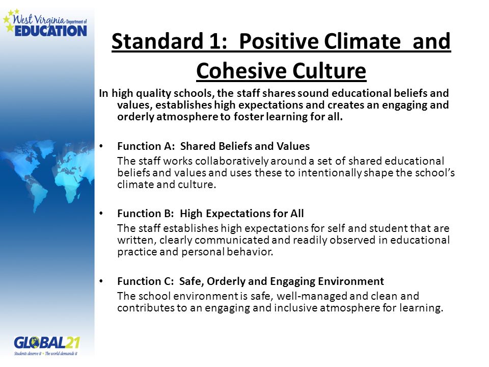 Standard 1: Positive Climate and Cohesive Culture