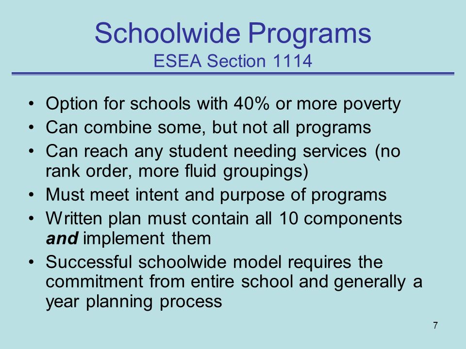 Schoolwide Programs ESEA Section 1114