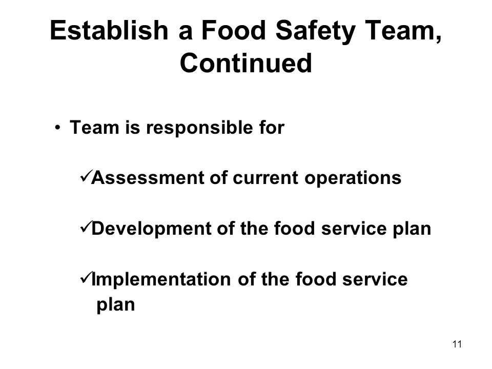 Establish a Food Safety Team, Continued
