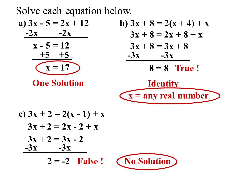Solve each equation below.