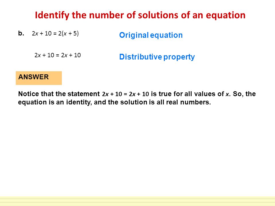 Identify the number of solutions of an equation