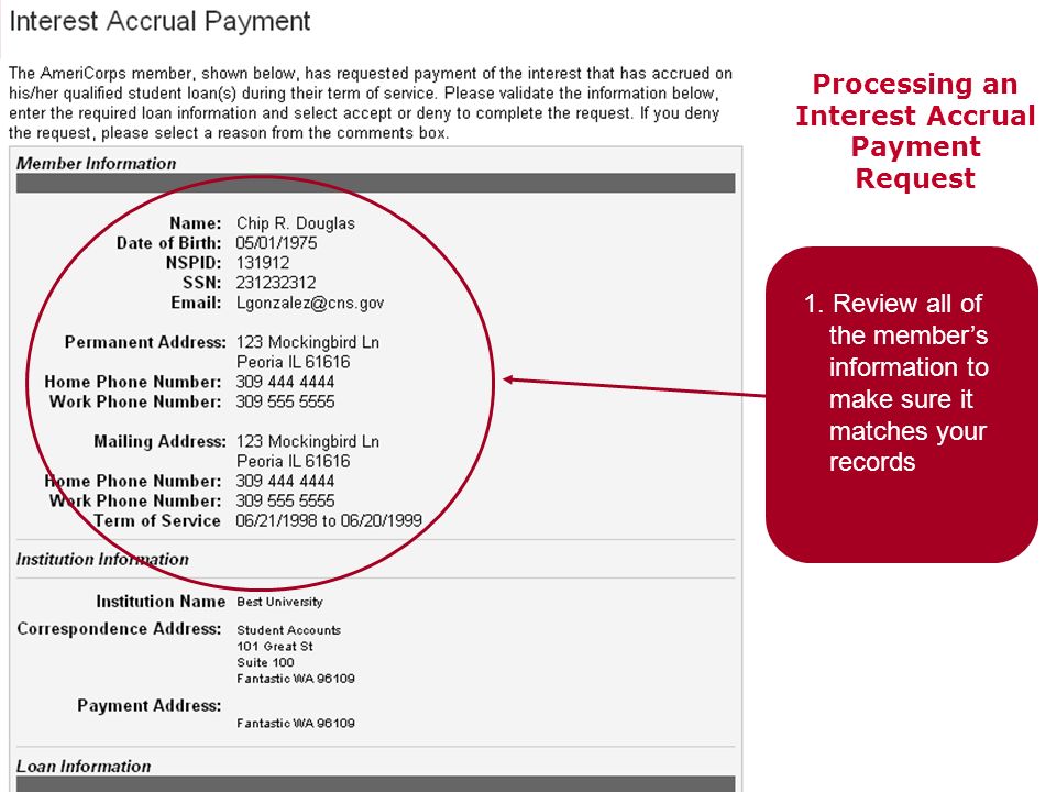 Processing an Interest Accrual Payment Request