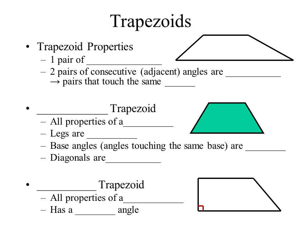 Trapezoids Trapezoid Properties ____________ Trapezoid