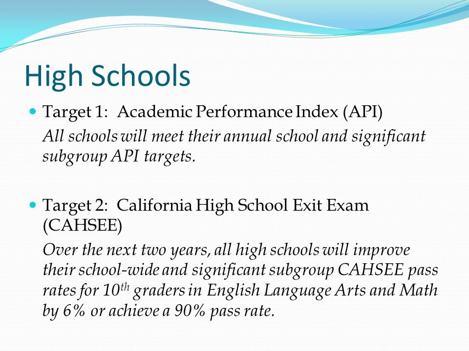 High Schools Target 1: Academic Performance Index (API)