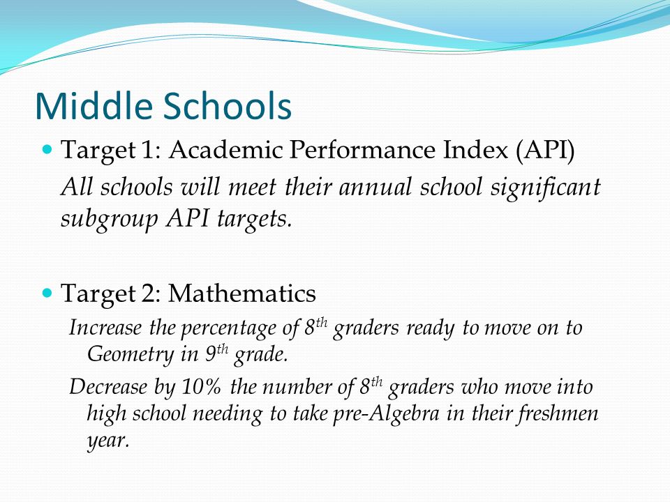 Middle Schools Target 1: Academic Performance Index (API)