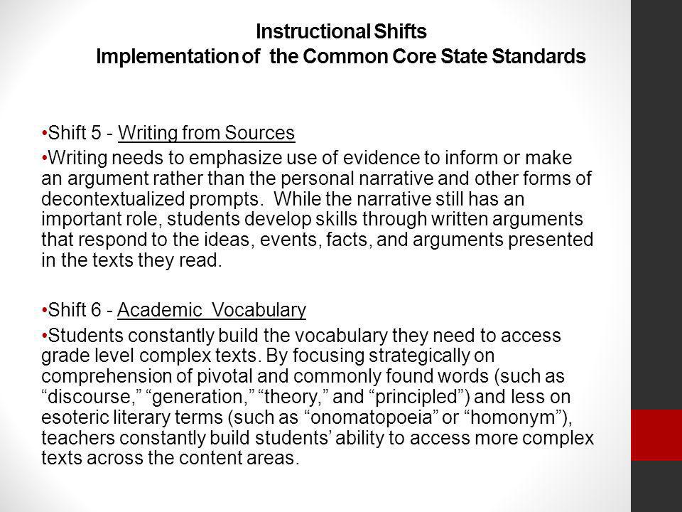 Instructional Shifts Implementation of the Common Core State Standards