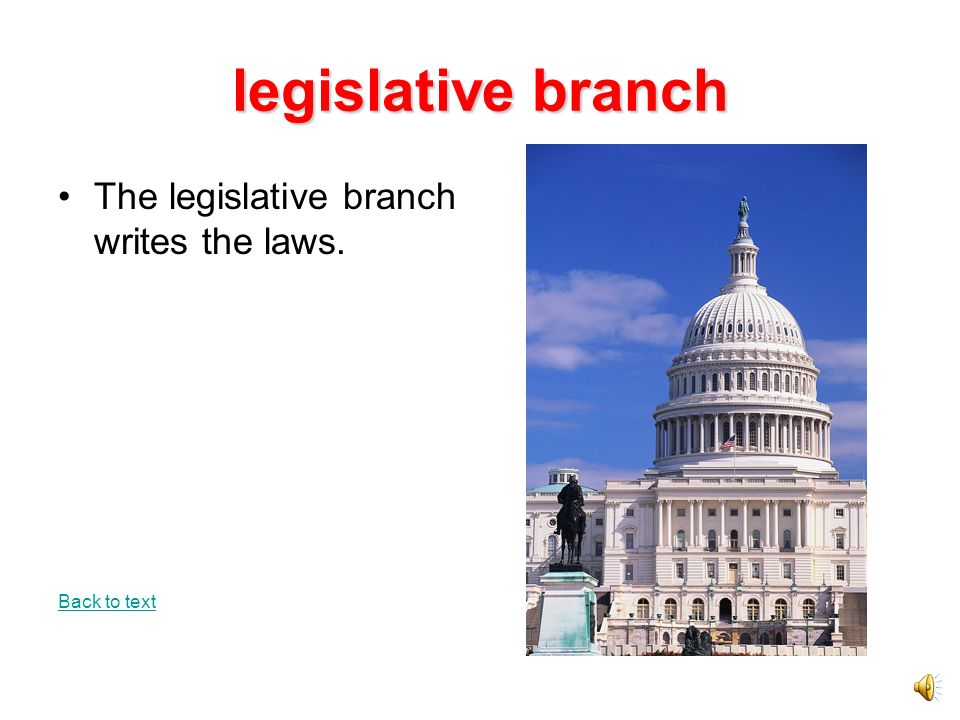 legislative branch The legislative branch writes the laws.
