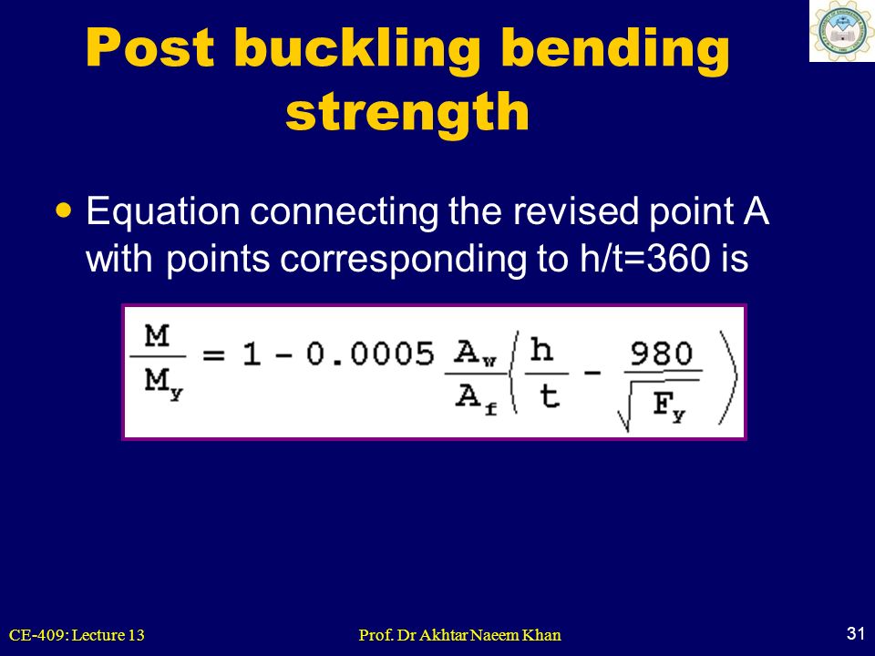 Post buckling bending strength