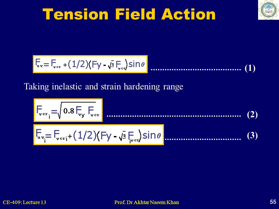 Tension Field Action (1) Taking inelastic and strain hardening range