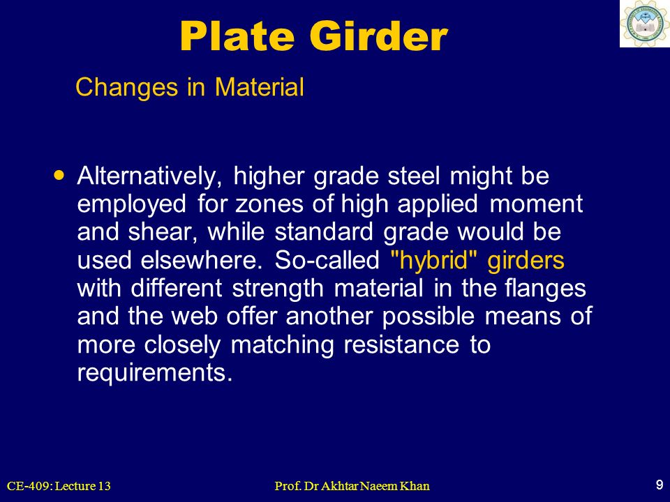 Plate Girder Changes in Material