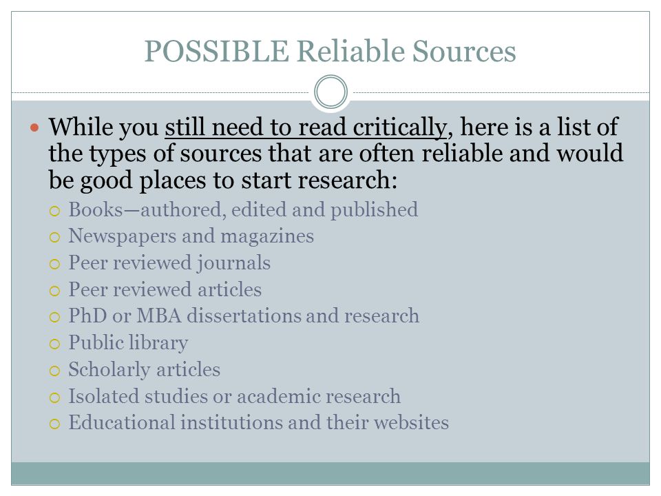 POSSIBLE Reliable Sources