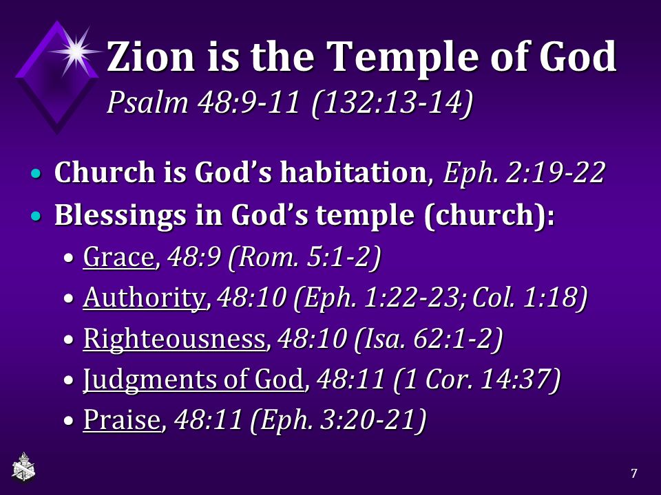 Zion is the Temple of God Psalm 48:9-11 (132:13-14)