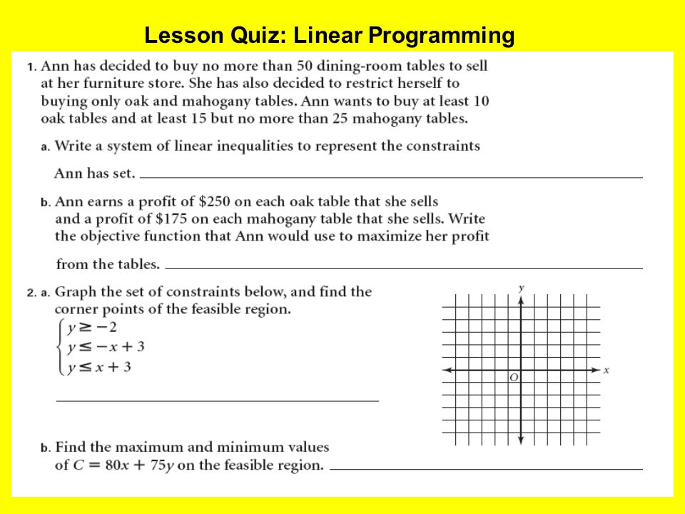 Lesson Quiz: Linear Programming