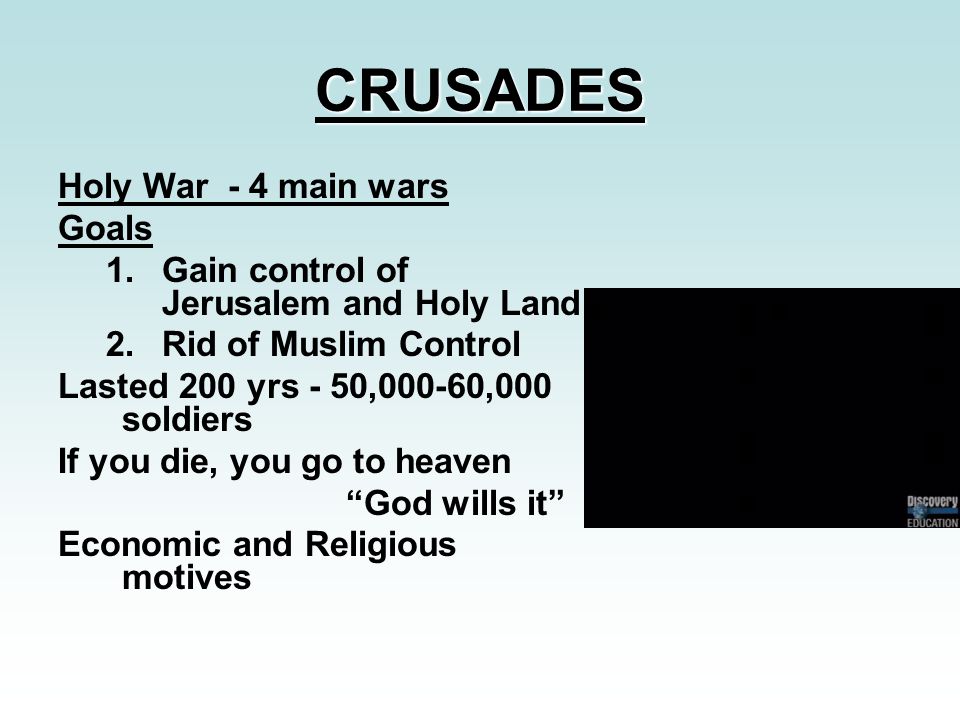 CRUSADES Holy War - 4 main wars Goals