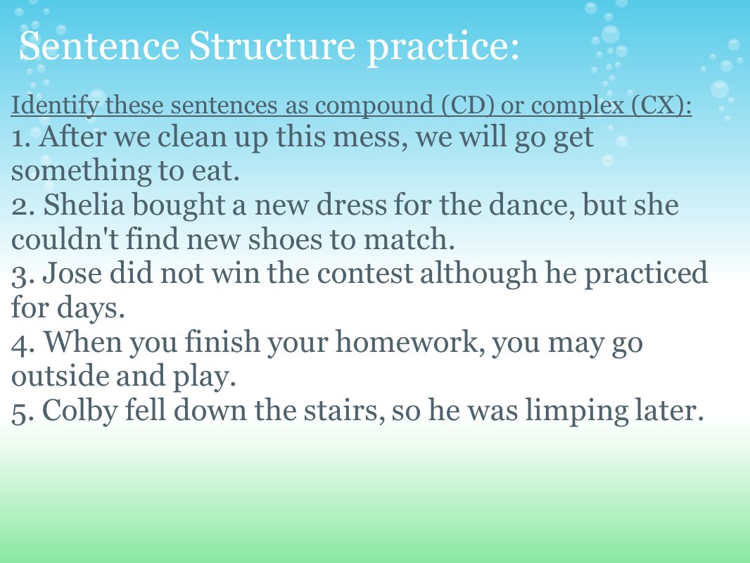 Sentence Structure practice: