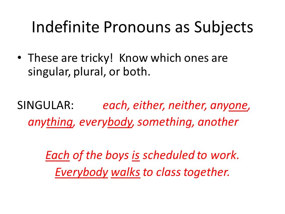 Indefinite Pronouns as Subjects