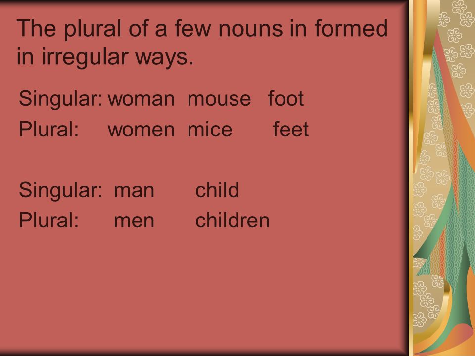 The plural of a few nouns in formed in irregular ways.