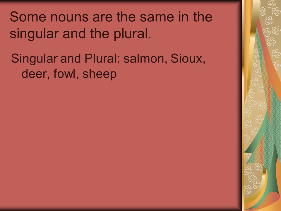 Some nouns are the same in the singular and the plural.