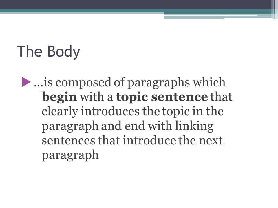 The Body …is composed of paragraphs which