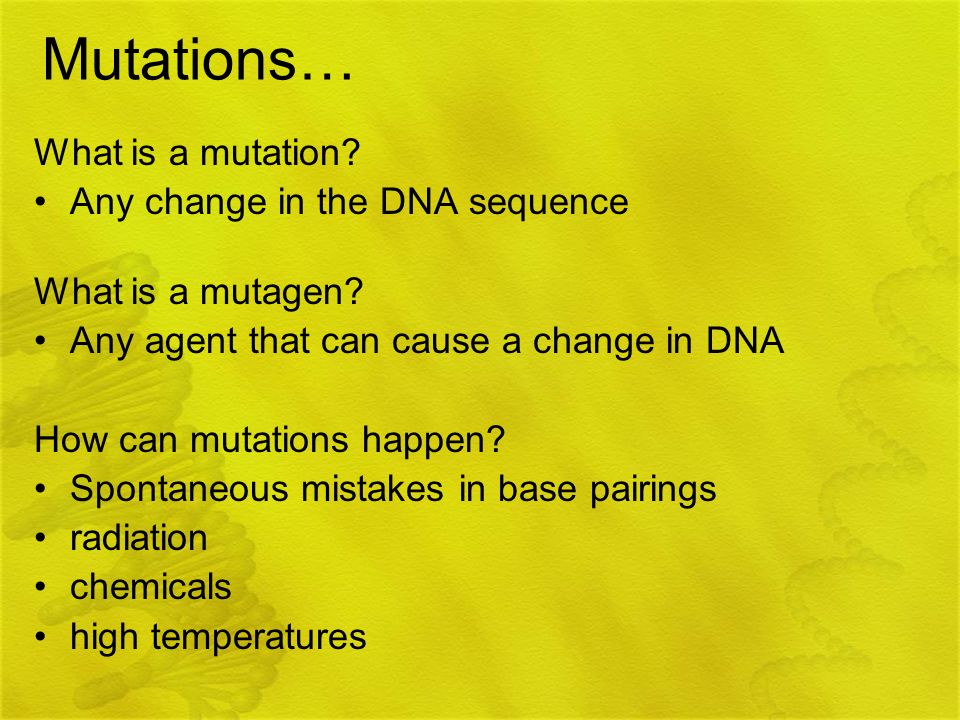 Mutations… What is a mutation Any change in the DNA sequence