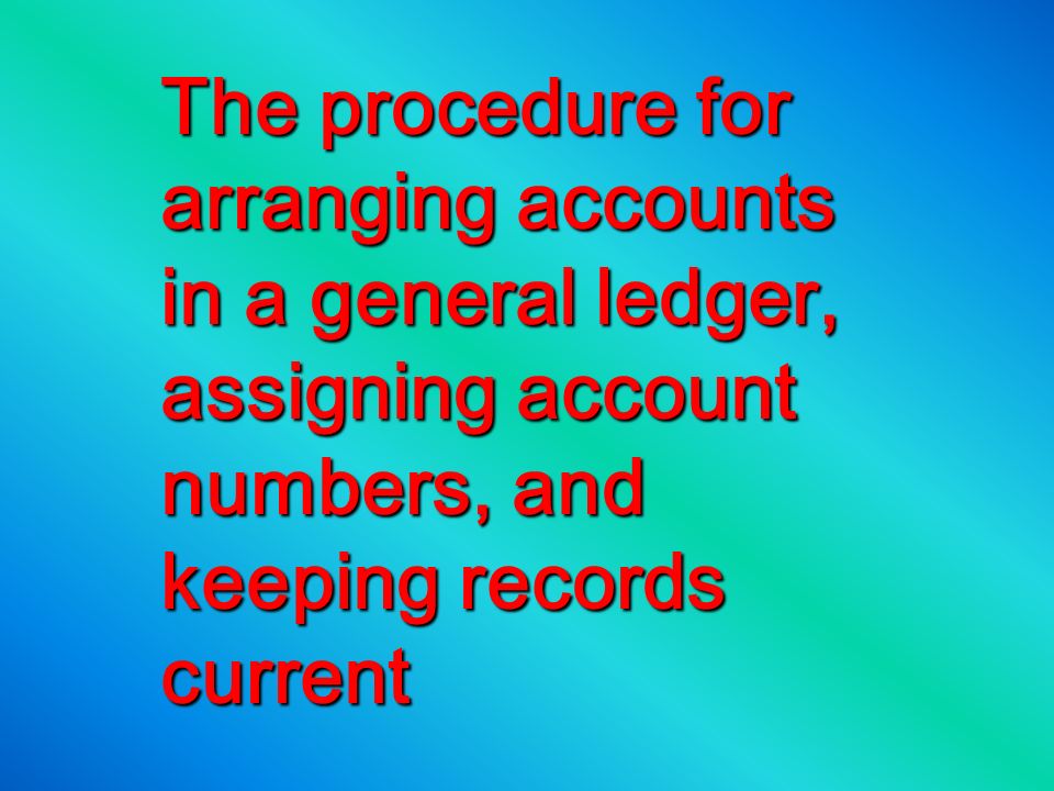 The procedure for arranging accounts in a general ledger, assigning account numbers, and keeping records current