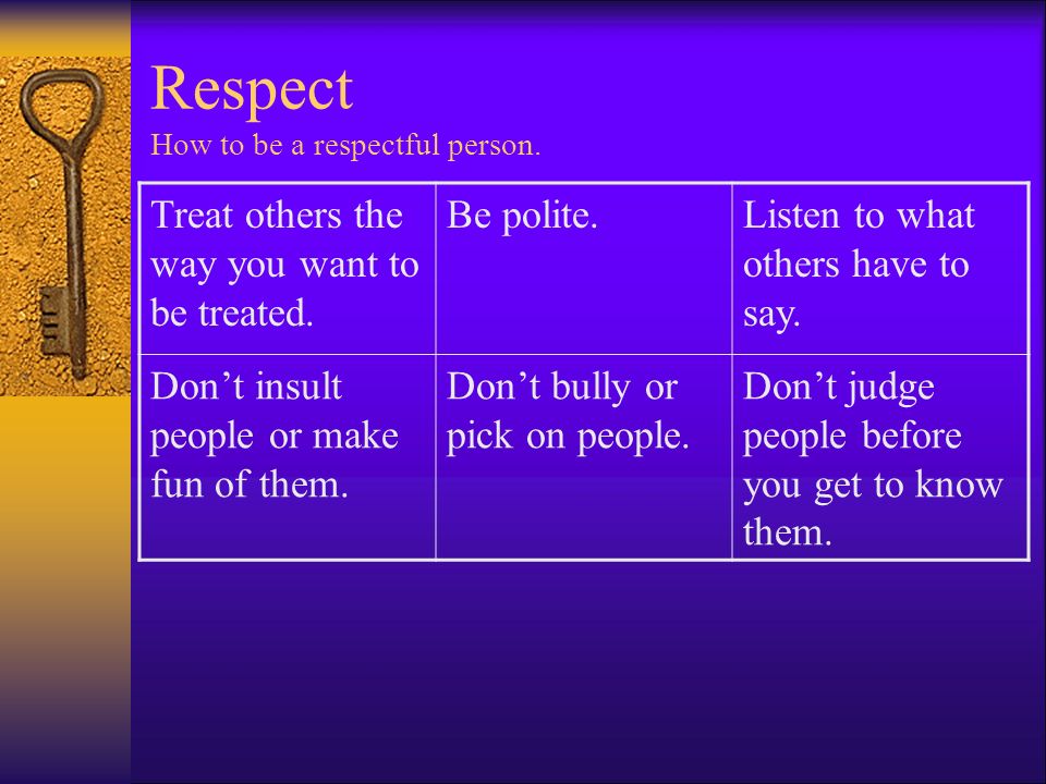 Respect How to be a respectful person.