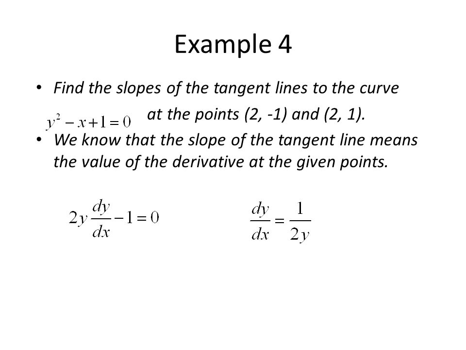 Example 4 Find the slopes of the tangent lines to the curve