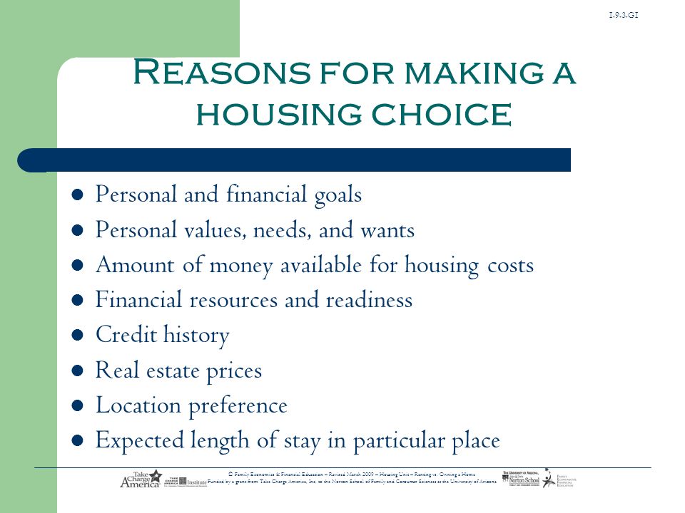 Reasons for making a housing choice