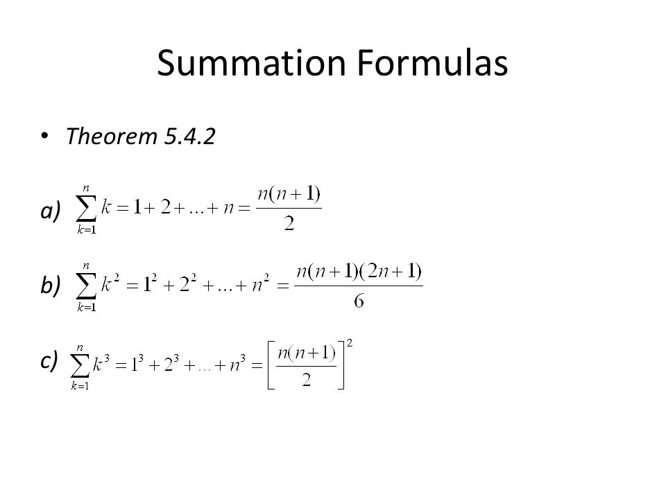 Summation Formulas Theorem a) b) c)