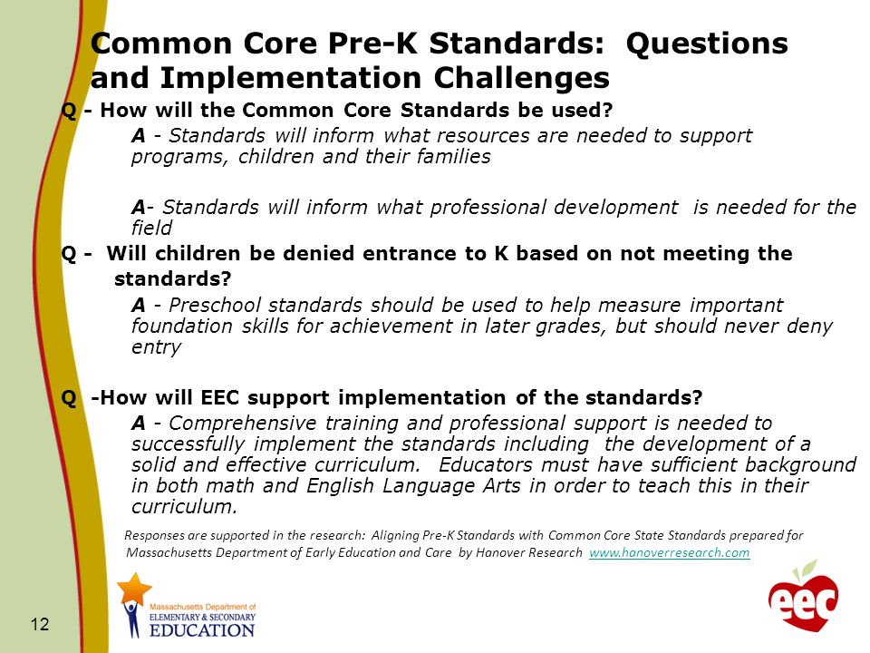 Common Core Pre-K Standards: Questions and Implementation Challenges