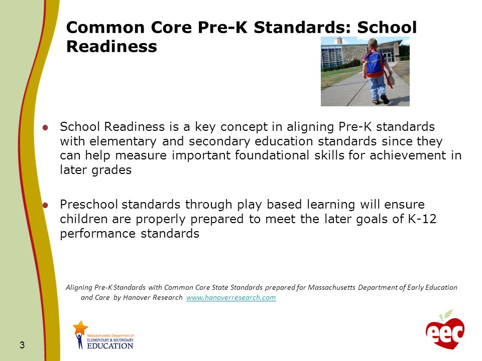Common Core Pre-K Standards: School Readiness