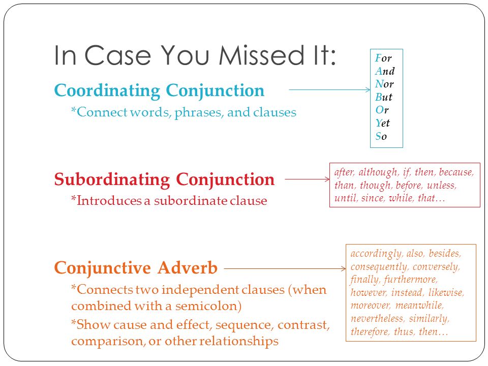In Case You Missed It: Coordinating Conjunction