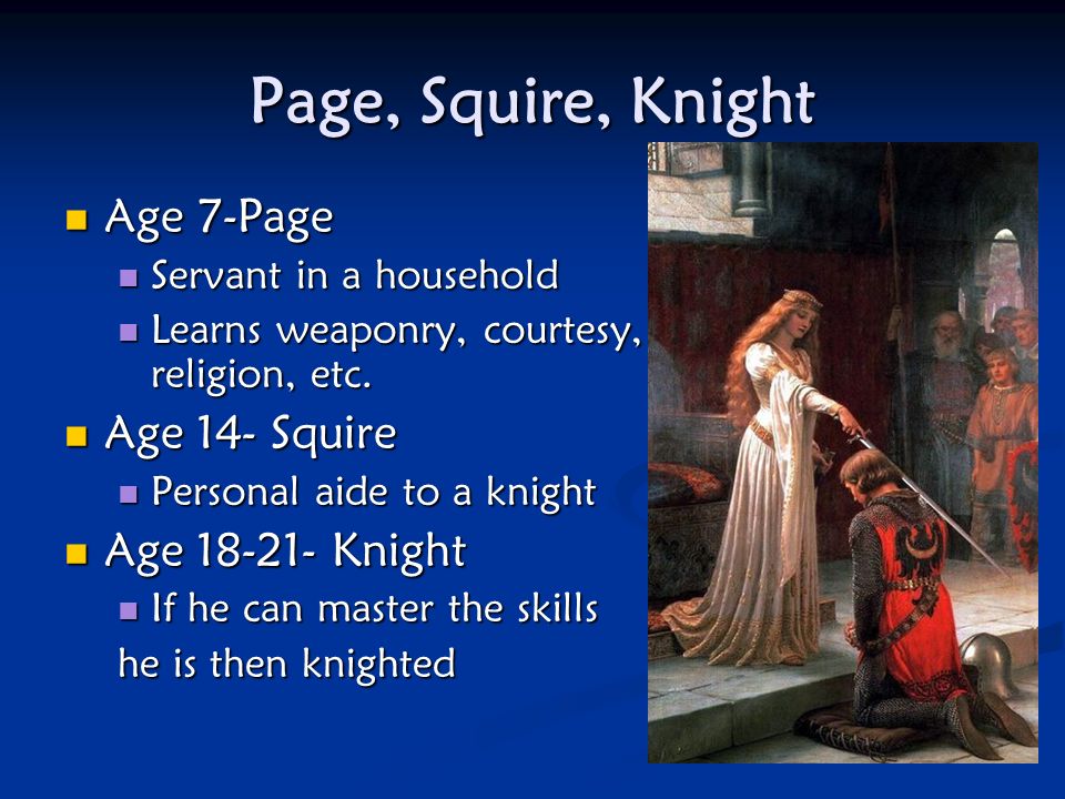 Page, Squire, Knight Age 7-Page Age 14- Squire Age Knight