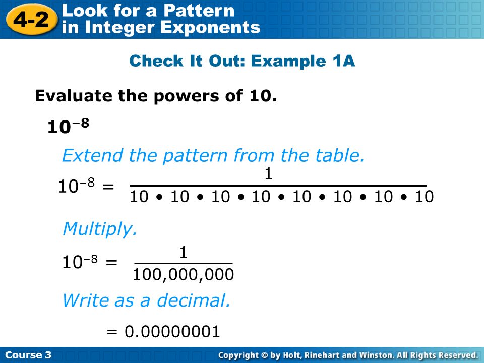 Extend the pattern from the table.
