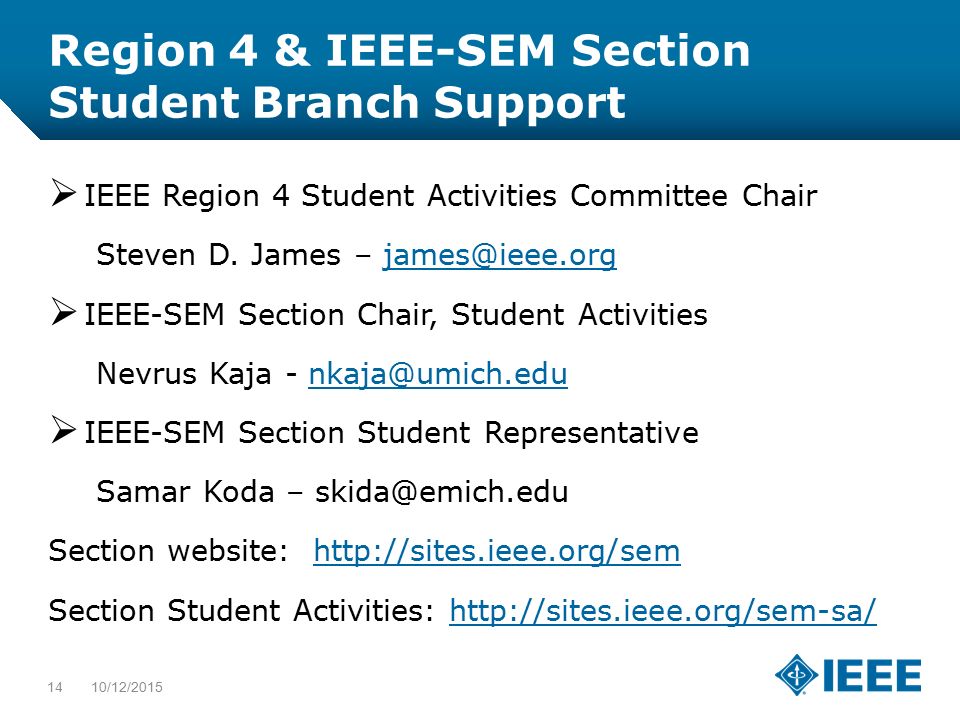 Region 4 & IEEE-SEM Section Student Branch Support