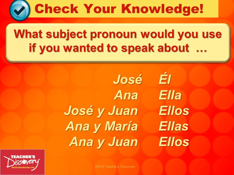 What subject pronoun would you use if you wanted to speak about …