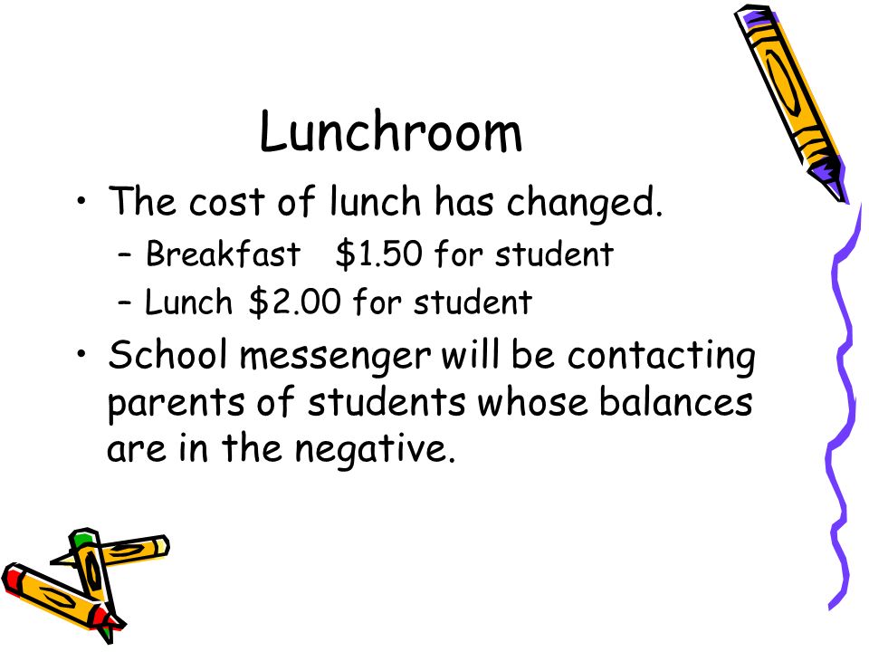 Lunchroom The cost of lunch has changed.