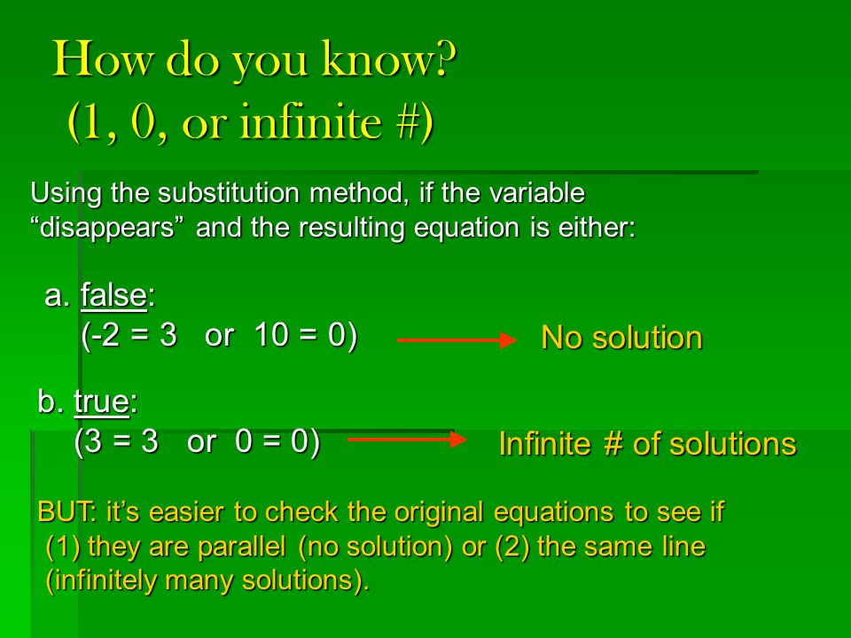 How do you know (1, 0, or infinite #)