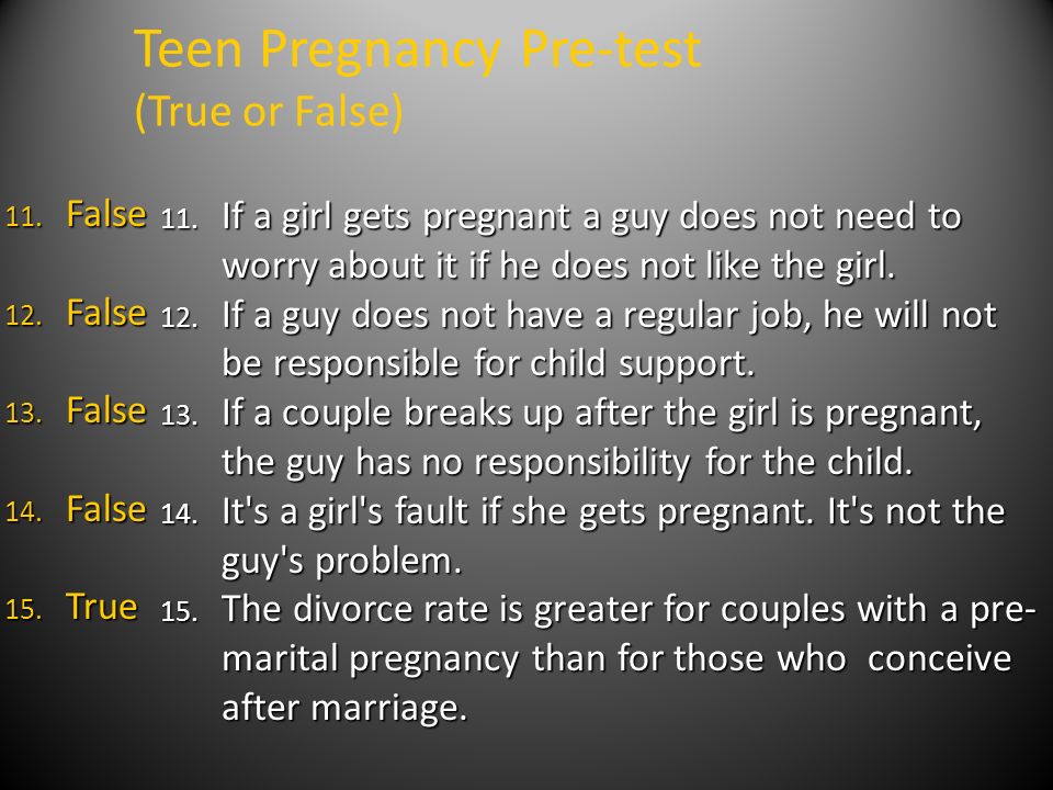 Teen Pregnancy Pre-test (True or False)