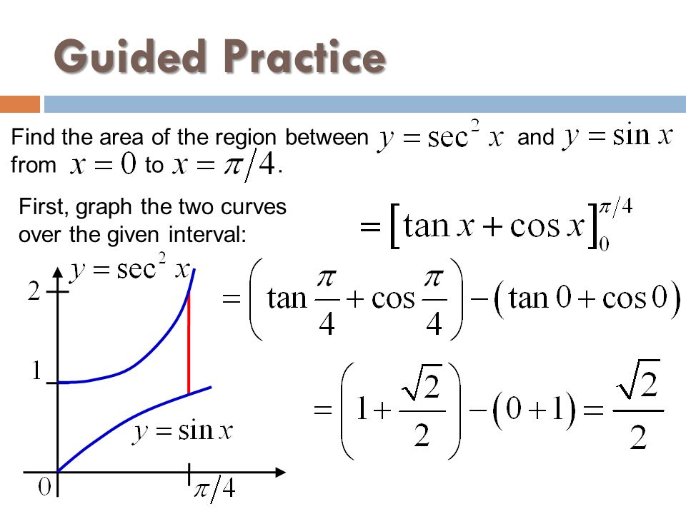 Guided Practice Find the area of the region between and from to .