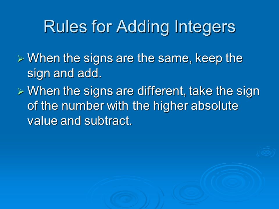 Rules for Adding Integers