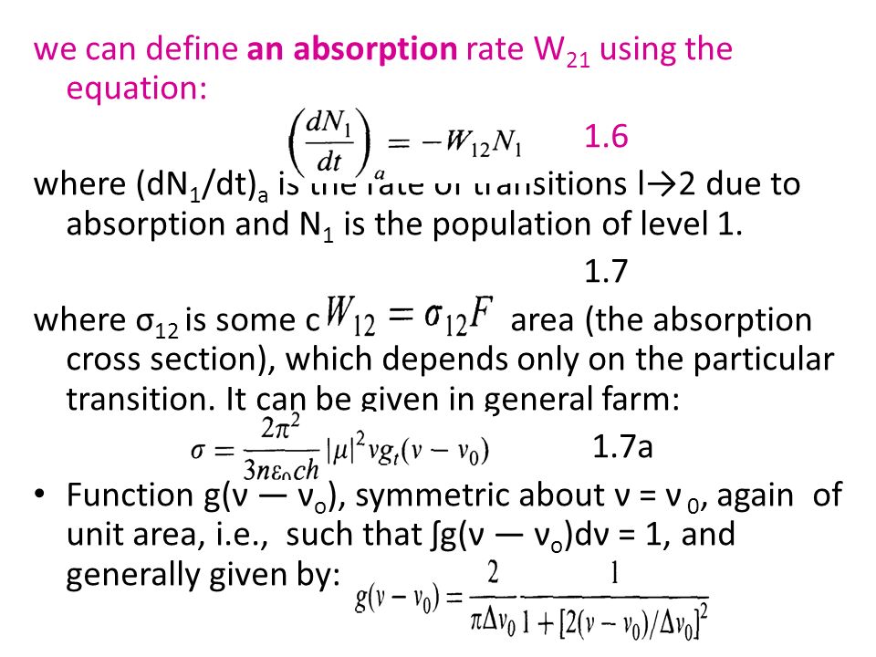 we can define an absorption rate W21 using the equation: