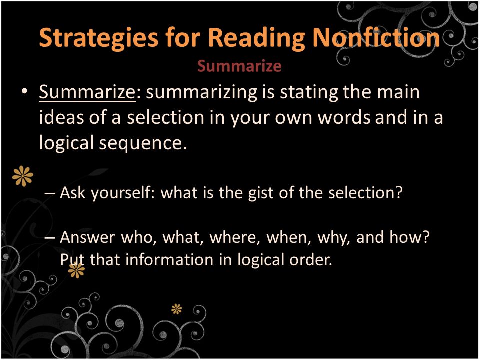 Strategies for Reading Nonfiction Summarize