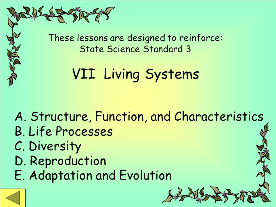 VII Living Systems A. Structure, Function, and Characteristics